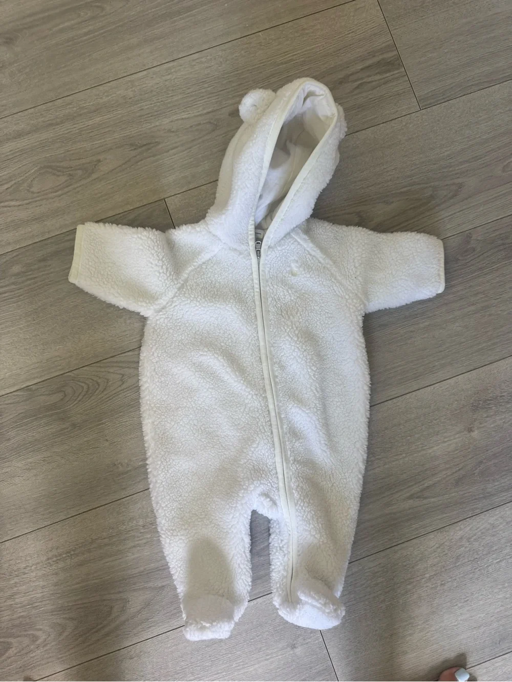 Ralph Lauren White Sherpa Hooded Footed One-Piece